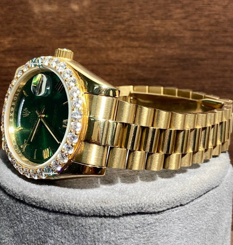 Green Dial Moissanite Diamond Half Bezel Daily Wear Watch