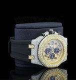 Fabulous Black Rubber Belt Iced Out Moissanite Watch