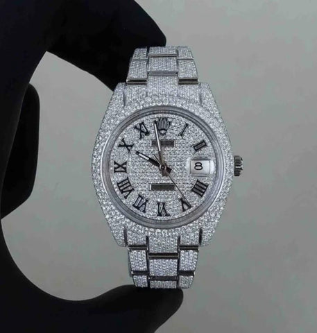 Iced Out Moissanite Roman Numeral Watch For Him