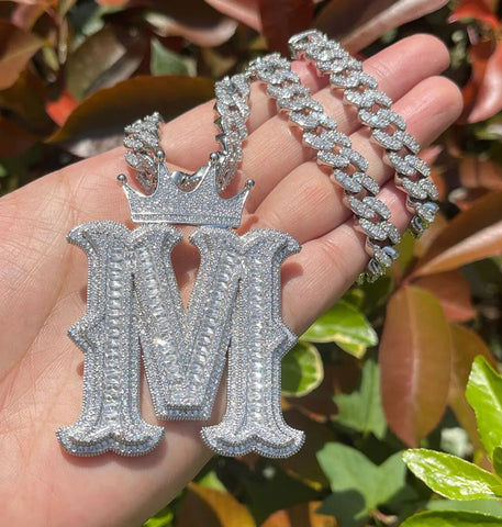 Baguette Cut Moissanite Customized Letter Pendant For Men's