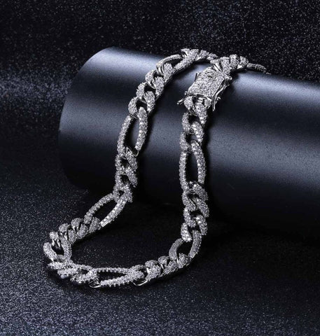 Iced Out Moissanite Diamond Figaro Link Hip Hop Chain