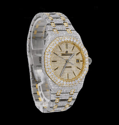 Iced Out Dual Tone Moissanite Diamond Classic Wrist Watch