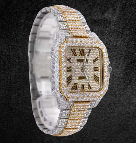 Moissanite Diamond Dual Tone Iced Out Watch