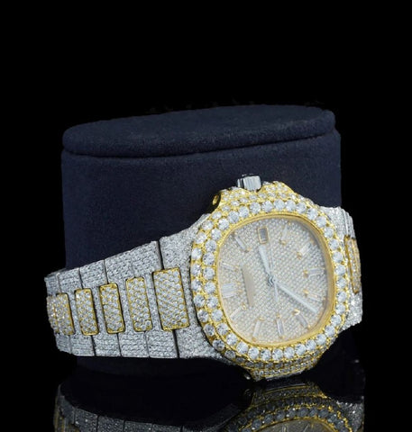 Iced Out Dual Tone Moissanite Diamond Watch Gift For Him