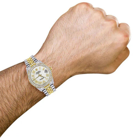 Dual Tone Roman Numeral Moissanite Diamond Watch