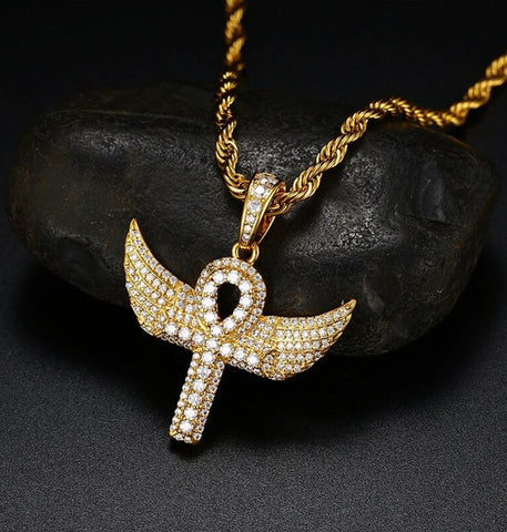 Colorless Moissanite Criss Cross With Wing  Rapper Style Pendant