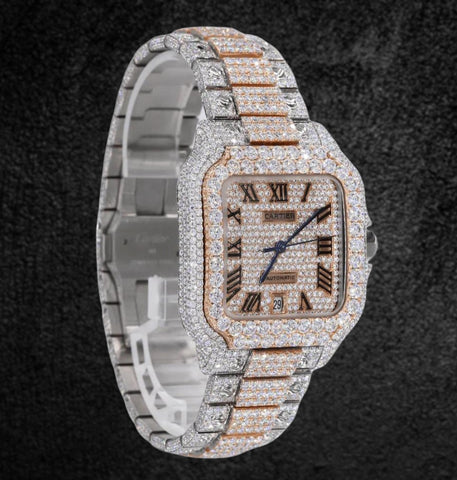 Iced Out Moissanite Dual Tone Automatic Movement Watch