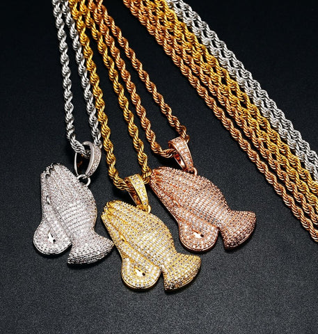 Luxury Moissanite Iced Out Praying Hands Pendant