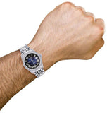 Blue Dial Roman Numeral Moissanite Diamond Watch