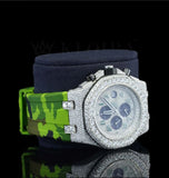 Iced Out Moissanite Diamond Green Color Belt Wrist Watch