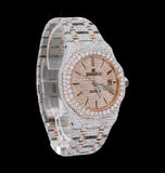 Dual Tone Iced Out Moissanite Diamond Elegant Wrist Watch