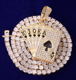 Hip Hop Royal Flush Pendant Moissanite Iced Out Poker Card Pendant