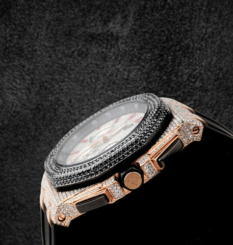Black Rubber Strap Moissanite Diamond Daily Wear Men's Watch