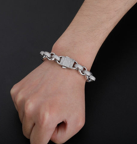 Moissanite Rolo Link Iced Out Hip Hop Bracelet