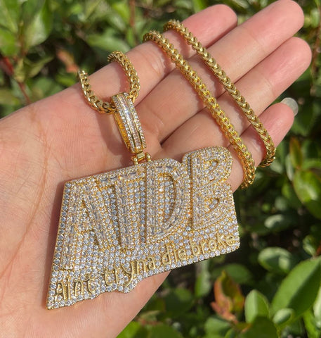 Iced Bubble Letter Hip Hop Pendant ATDB in Moissanite