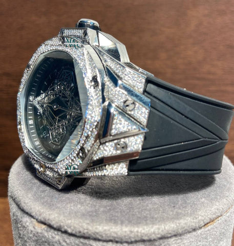 Moissanite Iced Out Rubber Strap Wrist Watch For Him