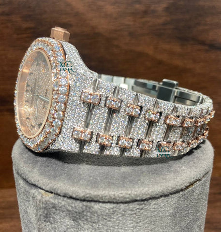 Iced Out Dual Tone Moissanite Men's Watch