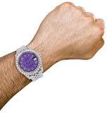 Iced Out Moissanite Diamond Purple Dial Wrist Watch