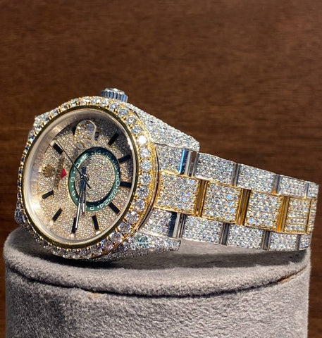 Moissanite Iced Out Dual Tone Wrist Watch For Him