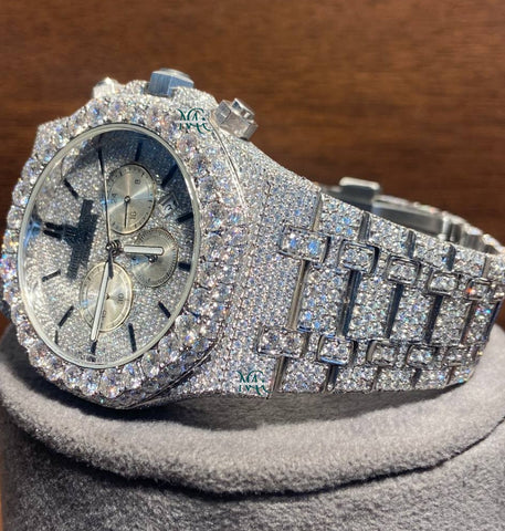 Chrono Dial Iced Out Moissanite Wrist Watch For Him