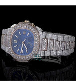 Dual Tone Blue Dial Iced Out Moissanite Diamond Watch