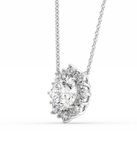 Round Brilliant Cut Moissanite Sunflower Halo Pendant