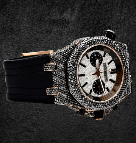 Black Moissanite Iced Out Rubber Strap Men's Watch