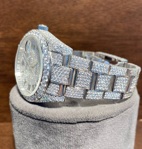 Iced Out Moissanite Roman Numerical Datejust Wrist Watch