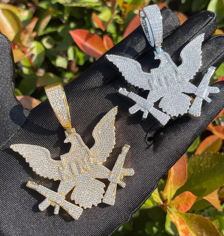 Iced Out Moissanite Eagle With Guns Hip Hop Pendant