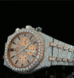 Iced Out Moissanite Diamond Chrono Dual Tone Watch