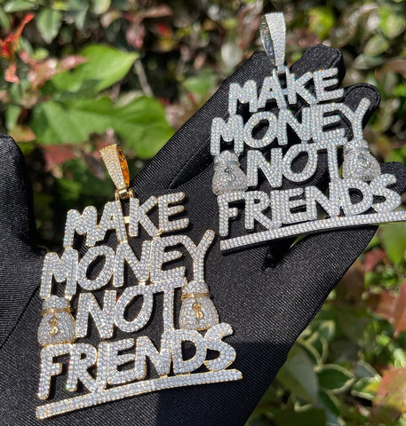 Hip Hop Iced Out Make Money Not Friends Iced Out Pendant