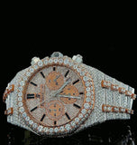 Dual Tone Moissanite Diamond Iced Out Chrono Dial Watch