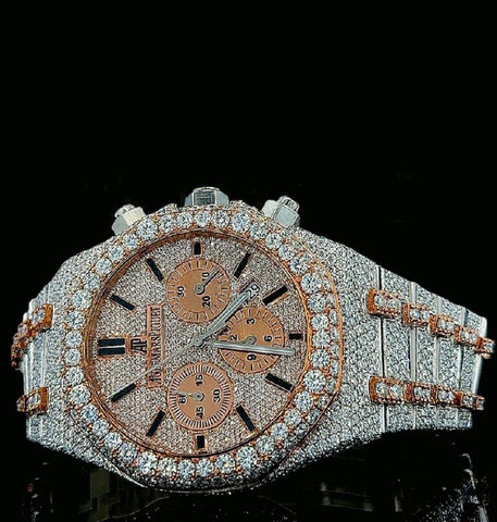 Dual Tone Moissanite Diamond Iced Out Chrono Dial Watch