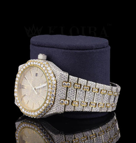 Iced Out Dual Tone Moissanite Rapper Style Watch