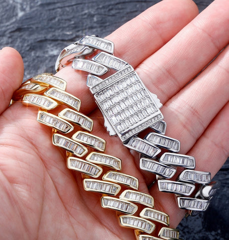 Moissanite Baguette Cut Cuban Link Hip Hop Bracelet