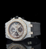 Dual Tone Moissanite Iced Out Rubber Belt Watch