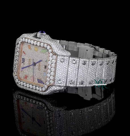 Rainbow Numeral Iced Out Moissanite Formal Style Wrist Watch