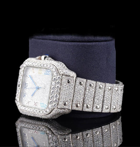 Rainbow Roman Numeral Iced Out Moissanite Wrist Watch