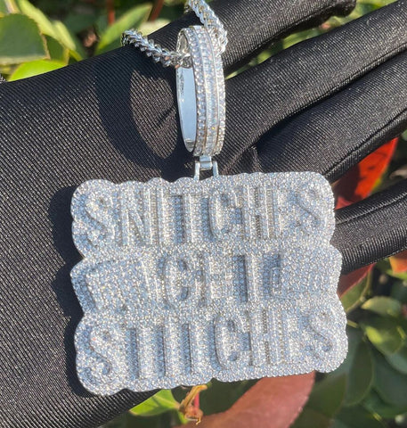 Iced Out Customized Moissanite ‘Snitches Get Stitches’ Pendants