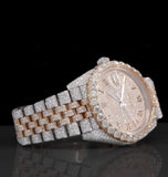 Roman Numerical Iced Out Moissanite Dual Tone Datejust Watch