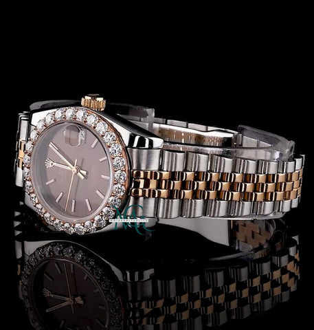 Moissanite Diamond Brown Color Dial Dual Tone Watch For Women