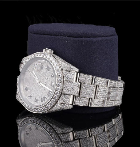 Iced Out Moissanite Diamond Roman Numerical Watch