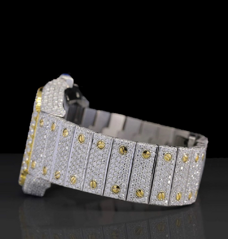 Iced Out Moissanite Diamond Dual Tone Wrist Watch