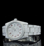 Red Arabic Dial Iced Out Moissanite Diamond Watch For Men's