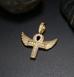 Colorless Moissanite Criss Cross With Wing  Rapper Style Pendant