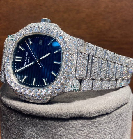 Fabulous Blue Dial Iced Out Moissanite Watch