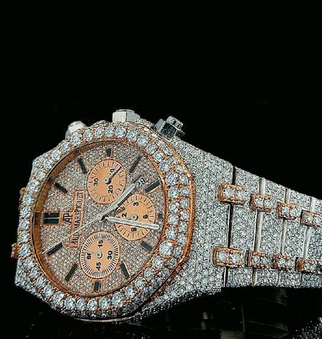 Dual Tone Moissanite Diamond Iced Out Chrono Dial Watch