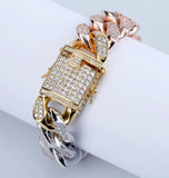 Moissanite Iced Out Three Tone Cuban Link Hip Hop Bracelet