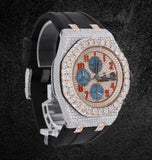 Dual Tone Moissanite Rubber Strap Chronograph Watch