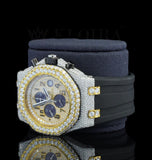 Fabulous Black Rubber Belt Iced Out Moissanite Watch